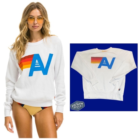 Aviator Nation Unisex White LOGO SWEATSHIRT/PULLOVER | PRELOVED!!💙🌈💙 - Picture 1 of 16